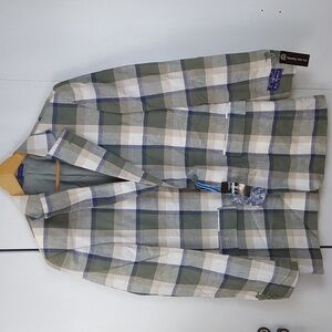 Blu Martini Green/Tan Neutral Plaid Blazer Linen Sports Coat Preppy Sz.40L